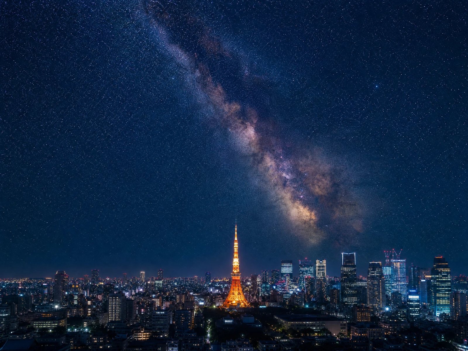 東京タワーと六本木の夜景に広がる銀河